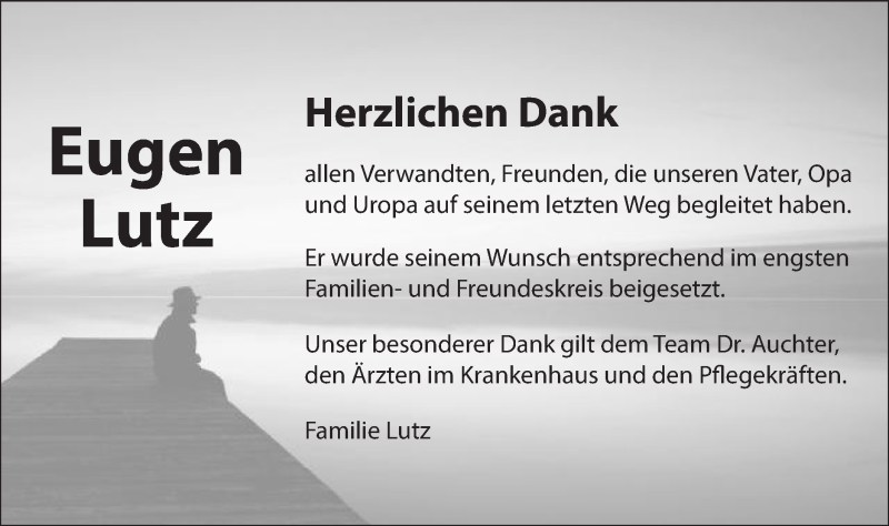  Traueranzeige für Eugen Lutz vom 08.01.2016 aus Schwäbische Post