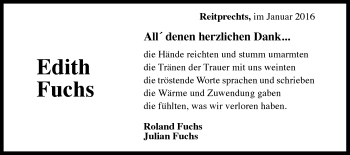 Traueranzeige von Edith Fuchs von Gmünder Tagespost