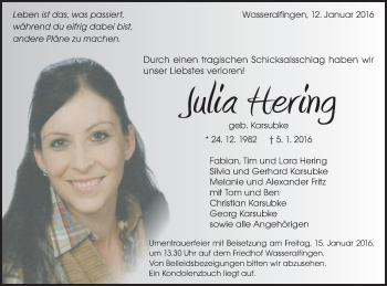 Traueranzeige von Julia Hering von Schwäbische Post