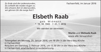 Traueranzeige von Elsbeth Raab von Schwäbische Post