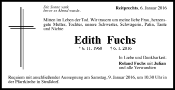 Traueranzeige von Edith Fuchs von Gmünder Tagespost