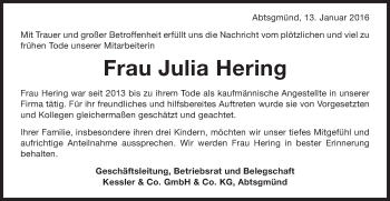 Traueranzeige von Julia Hering von Schwäbische Post