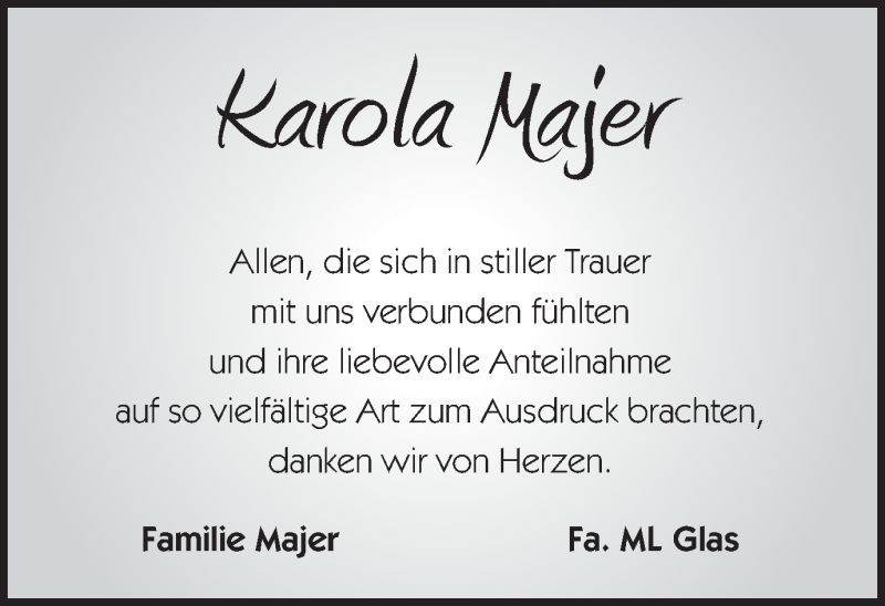  Traueranzeige für Karola Majer vom 14.01.2016 aus Gmünder Tagespost