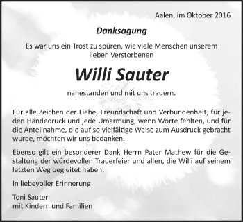 Traueranzeige von Willi Sauter von Schwäbische Post