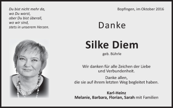 Traueranzeige von Silke Diem von Schwäbische Post