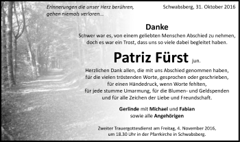Traueranzeige von Patriz Fürst von Schwäbische Post