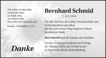 Traueranzeige von Bernhard Schmid von Schwäbische Post