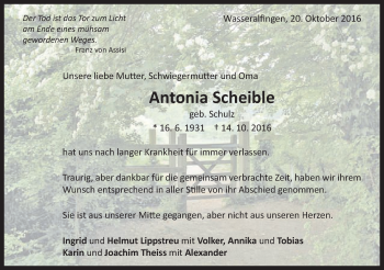 Traueranzeige von Antonia Scheible von Schwäbische Post