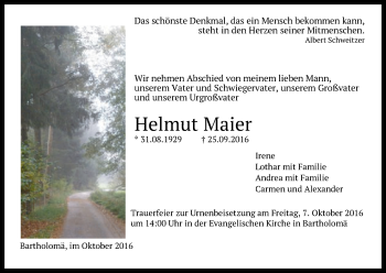 Traueranzeige von Helmut Maier von Gmünder Tagespost