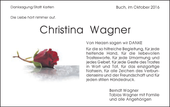 Traueranzeige von Christina Wagner von Gmünder Tagespost