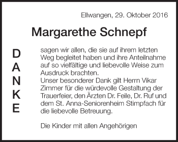 Traueranzeige von Margarethe Schnepf von Schwäbische Post