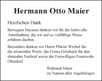 Traueranzeige von Hermann Otto Maier von Bopfinger Stadtanzeiger