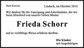 Traueranzeige von Frieda Schorr von Gmünder Tagespost