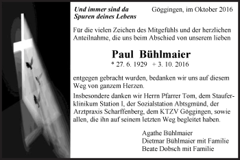 Traueranzeige von Paul Bühlmaier von Gmünder Tagespost