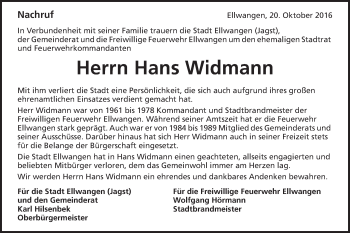 Traueranzeige von Hans Widmann von Schwäbische Post