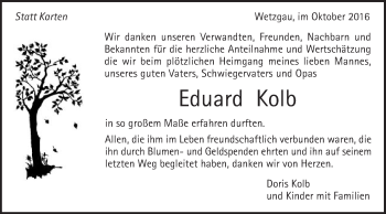 Traueranzeige von Eduard Kolb von Gmünder Tagespost