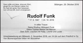 Traueranzeige von Rudolf Funk von Gmünder Tagespost