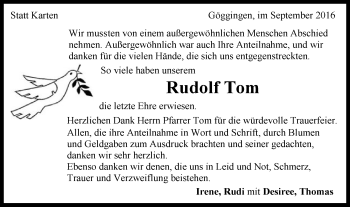 Traueranzeige von Rudolf Tom