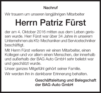 Traueranzeige von Patriz Fürst von Schwäbische Post