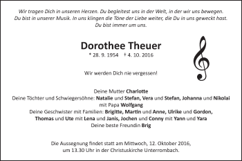 Traueranzeige von Dorothee Theuer von Schwäbische Post