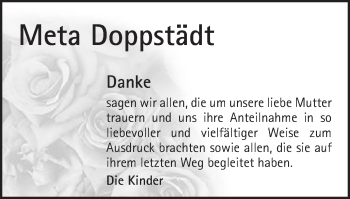 Traueranzeige von Meta Doppstädt von Schwäbische Post