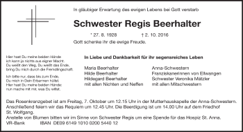 Traueranzeige von Regis Beerhalter von Schwäbische Post