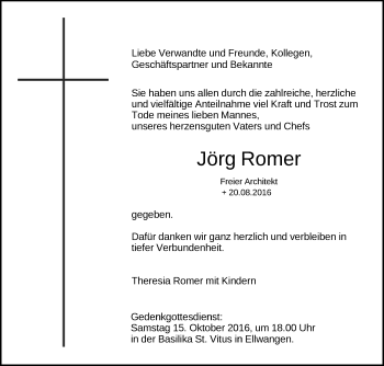 Traueranzeige von Jörg Romer von Schwäbische Post