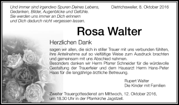 Traueranzeige von Rosa Walter von Schwäbische Post