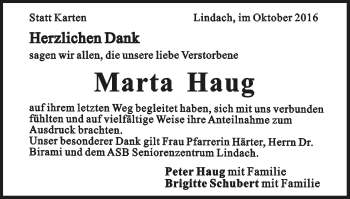 Traueranzeige von Marta Haug von Gmünder Tagespost