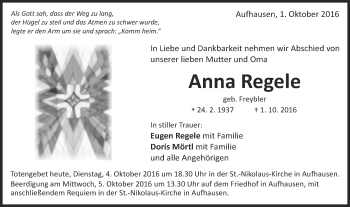 Traueranzeige von Anna Regele von Schwäbische Post