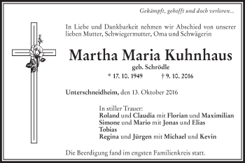 Traueranzeige von Martha Maria Kuhnhaus von Schwäbische Post