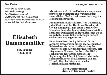 Traueranzeige von Elisabeth Dammenmiller von Gmünder Tagespost