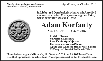 Traueranzeige von Adam Korfanty von Gmünder Tagespost