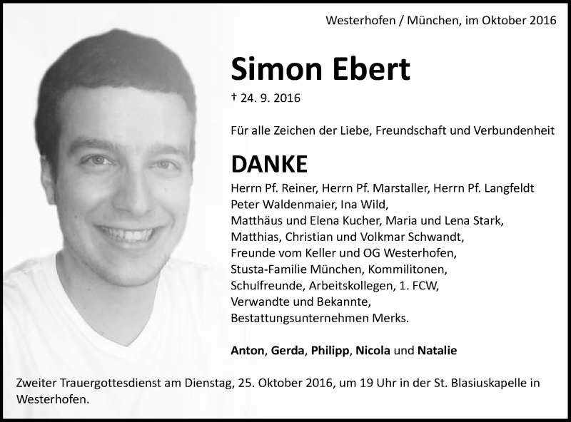  Traueranzeige für Simon Ebert vom 08.10.2016 aus Schwäbische Post