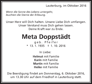 Traueranzeige von Meta Doppstädt von Schwäbische Post