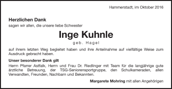 Traueranzeige von Inge Kuhnle von Schwäbische Post