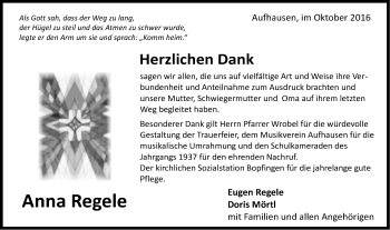 Traueranzeige von Anna Regele von Schwäbische Post