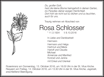 Traueranzeige von Rosa Schlosser von Schwäbische Post