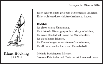 Traueranzeige von Klaus Friedrich Böcking von Schwäbische Post