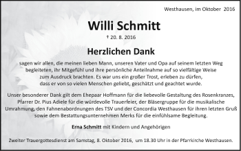Traueranzeige von Willi Schmitt von Schwäbische Post