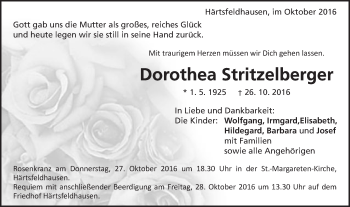Traueranzeige von Dorothea Stritzelberger von Schwäbische Post
