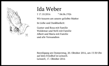 Traueranzeige von Ida Weber von Gmünder Tagespost