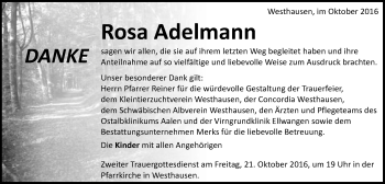 Traueranzeige von Rosa Adelmann von Schwäbische Post