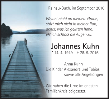 Traueranzeige von Johannes Kuhn von Schwäbische Post