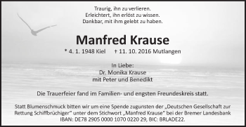 Traueranzeige von Manfred Krause von Gmünder Tagespost