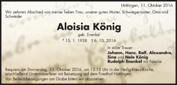 Traueranzeige von Aloisia König von Schwäbische Post