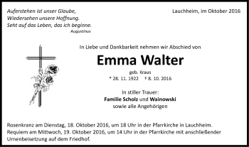 Traueranzeige von Emma Walter von Schwäbische Post