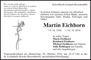 Traueranzeige von Martin Eichhorn von Gmünder Tagespost