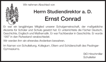 Traueranzeige von Ernst Conrad von Schwäbische Post