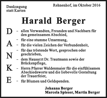 Traueranzeige von Harald Berger von Gmünder Tagespost
